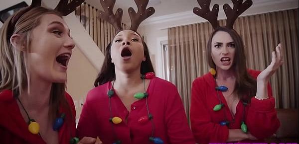  santa fucks 3 hot teen bffs before xmas after they made cookies for him